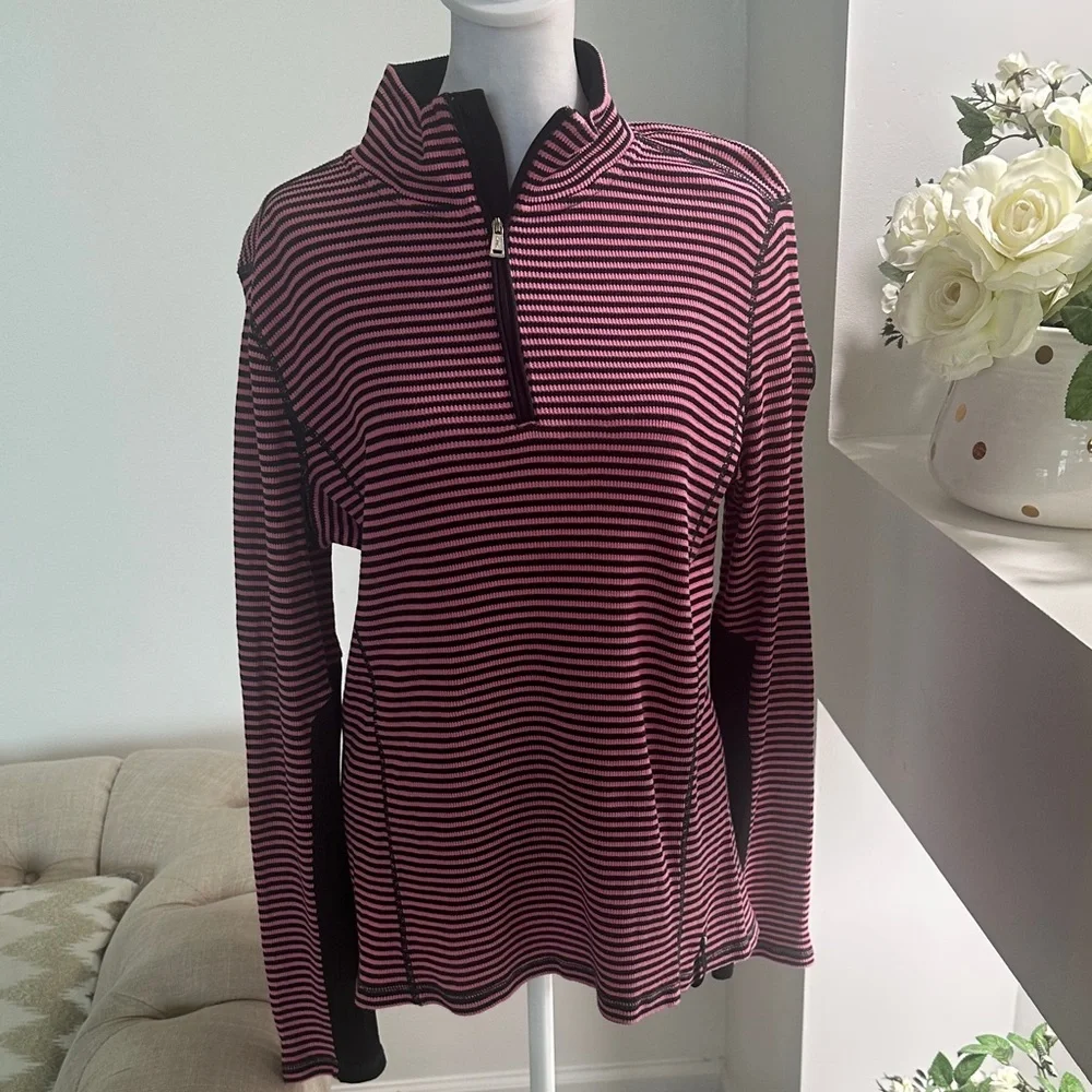 Lauren active Ralph Lauren Chic Striped Black and Pink Women's Sweatshirt - Picture 2 of 10